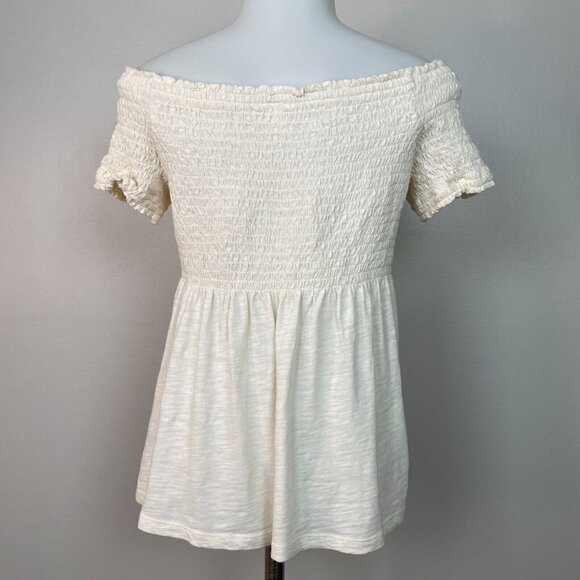 Old Navy Top Small Ivory Smocked Off-the-Shoulder Short Sleeve Blouse Cotton - Picture 5 of 11